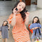 Girl's Spring And Summer T-shirt Striped Long Jacket Dress